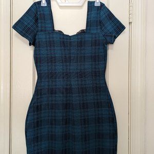 Plaid Mini Dress with Black Lace Accent